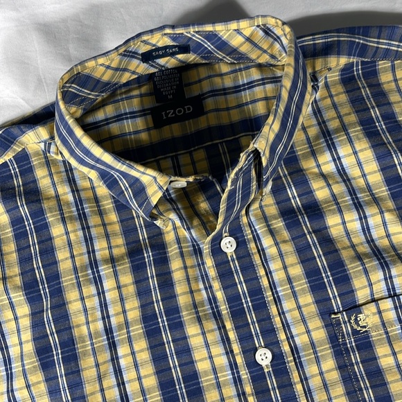 Izod mens yellow blue white tartan plaid long sleeve button down shirt - size M - Picture 1 of 8